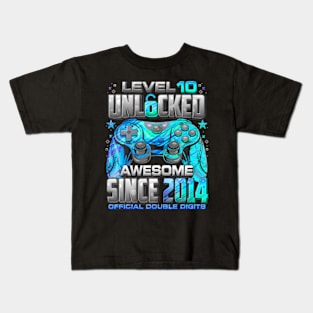 Level 10 Unlocked Awesome Since 2014 10Th Birthday Gaming Kids T-Shirt